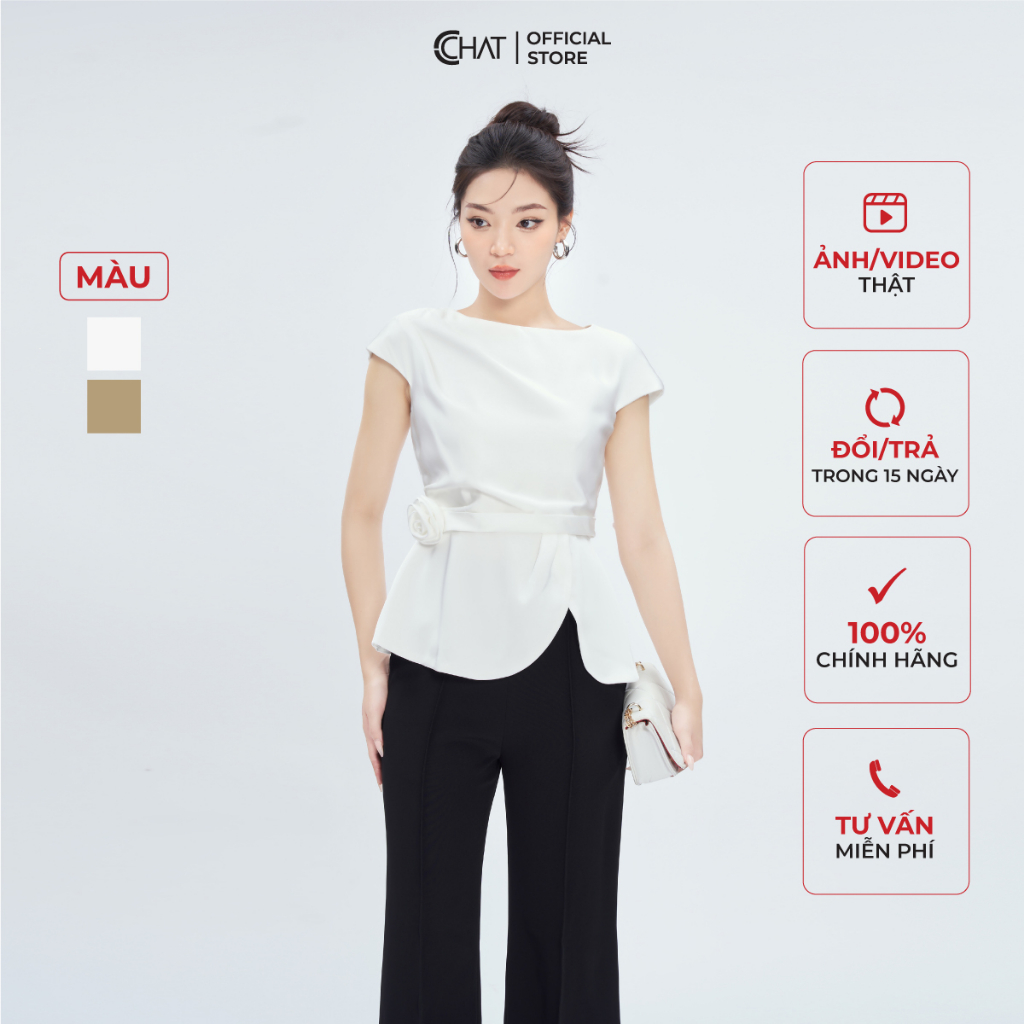 Áo Kiểu Nữ 𝐂𝐂𝐇𝐀𝐓 Xẻ Tà Cuốn Hoa Dáng Peplum Chất Lụa Cao Cấp Mềm Mịn 53ANL2013PT