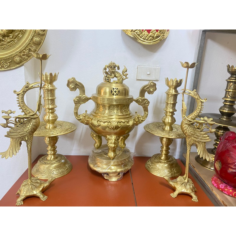 Bộ Đỉnh Đồng lư thờ bằng đồng nguyên chất cao 55cm nặng 23kg