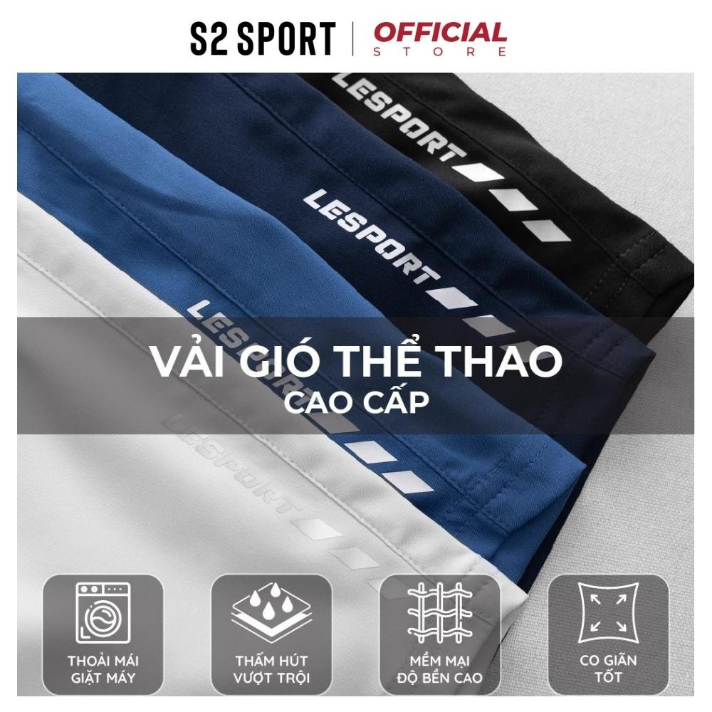 Quần short gió nam thể thao S2 SPORT QLG2301 LESPORT ống rộng vải gió xước cạp chun phối dây chống nhăn co gian tốt