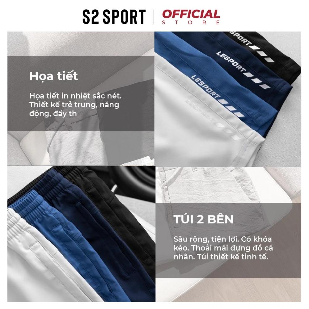 Quần short gió nam thể thao S2 SPORT QLG2301 LESPORT ống rộng vải gió xước cạp chun phối dây chống nhăn co gian tốt