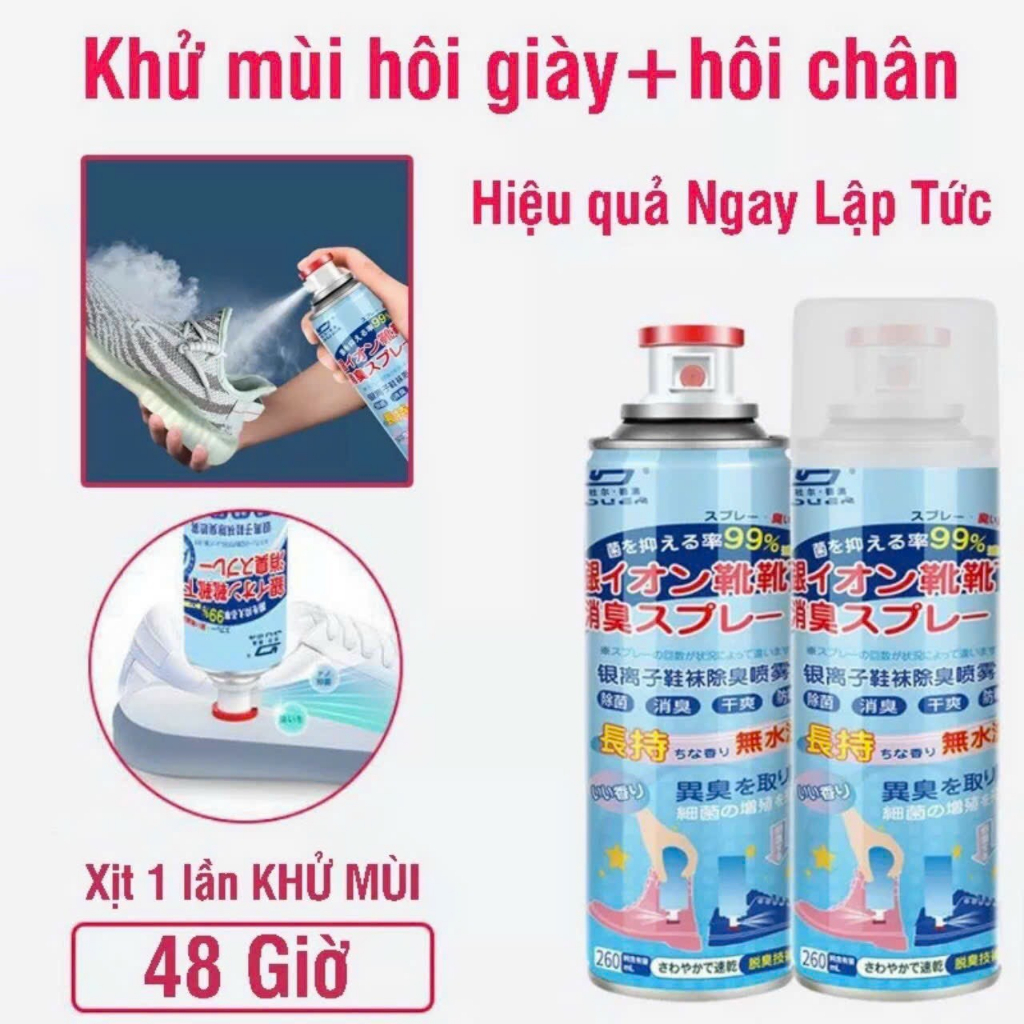 Chai xịt khử mùi hôi giày dép hương chanh đào nano kháng khuẩn, làm thơm tủ dầy, quần áo, vớ đi chân 260ml