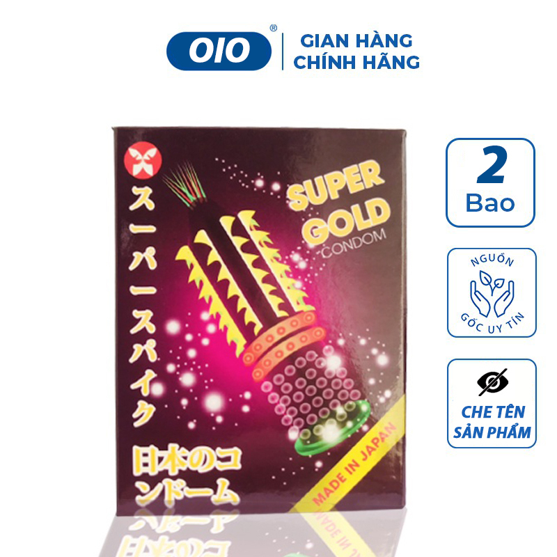 Bao cao su Super Gold hộp 2 cái gai bi râu tăng khoái cảm kéo dài thời gian quan hệ