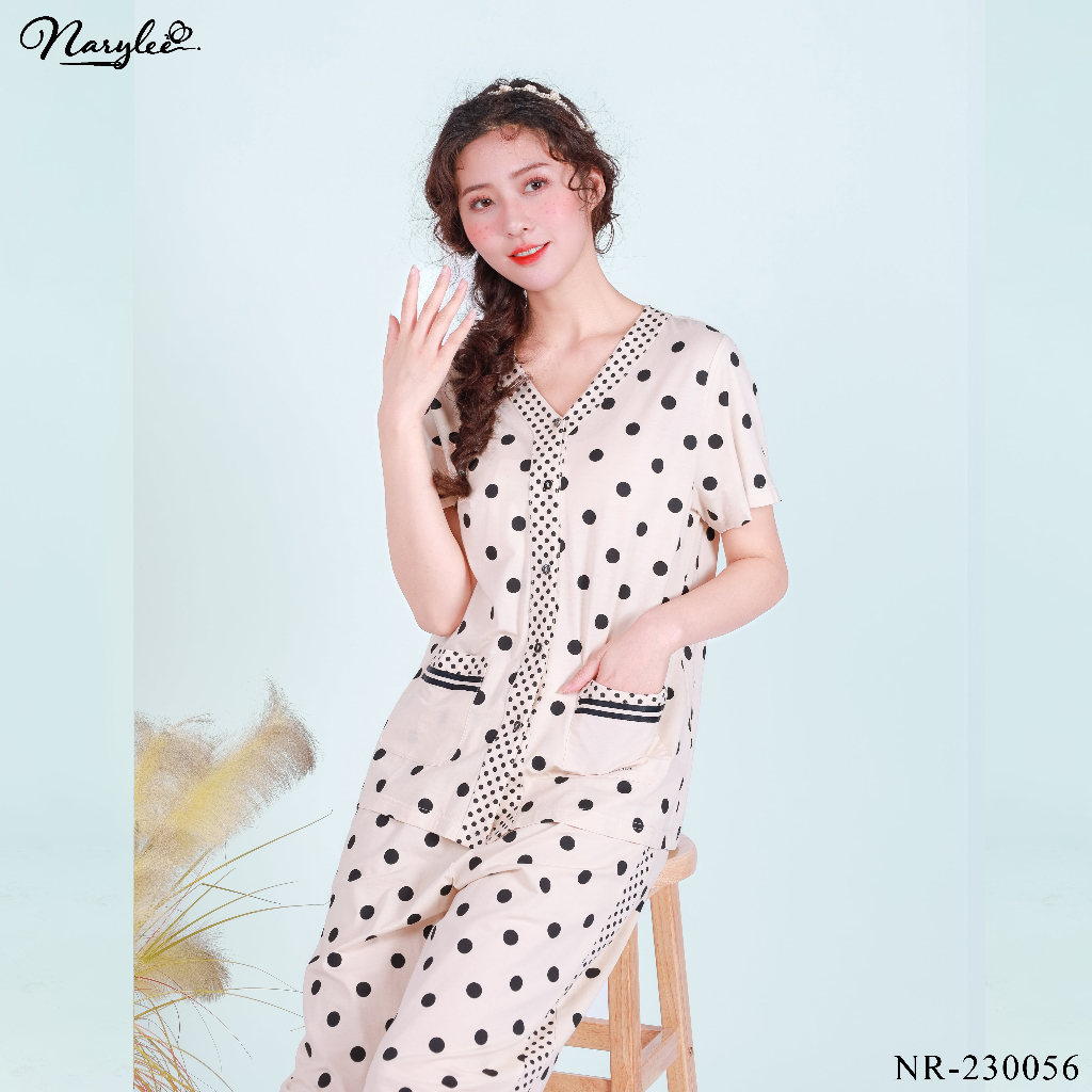 Bộ pyjama cổ V áo cộc quần lửng mùa hè chất cotton cao cấp thương hiệu NARYLEE chính hãng NR-230056