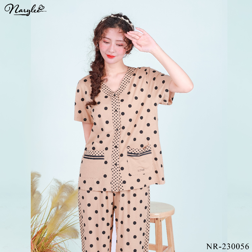 Bộ pyjama cổ V áo cộc quần lửng mùa hè chất cotton cao cấp thương hiệu NARYLEE chính hãng NR-230056