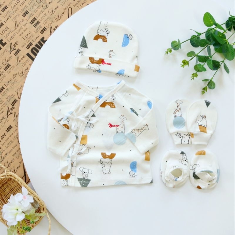 Áo sơ sinh kèm mũ bao tay vớ chân chất cotton mềm mại