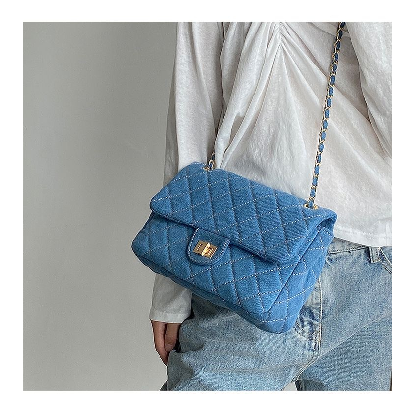 Túi xách nữ, túi đeo chéo nữ denim khóa xoay thời trang