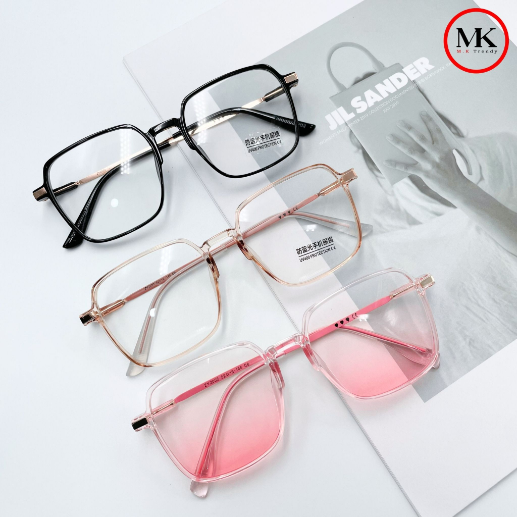 Mắt kính mát thời trang nam nữ dễ thương năng động chống ánh sáng xanh tia UV gọng kính cao cấp titan má hồng MÃ 2055