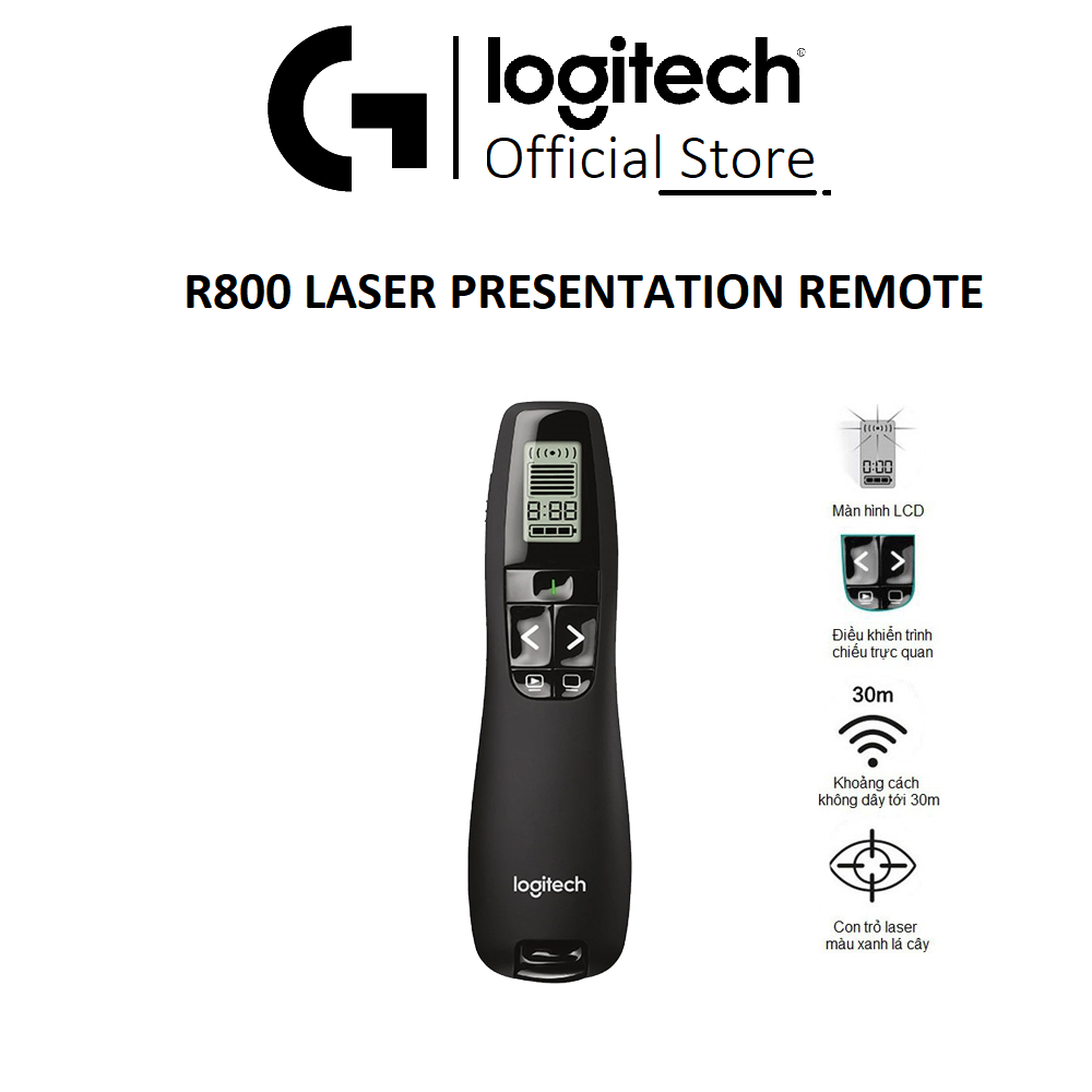 Bút trình chiếu Logitech R800 màn hình LCD, Usb 2.4 GHz phạm vi kết nối 30m - Bảo hành 3 năm
