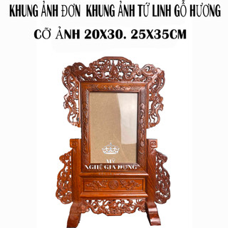 Khung ảnh thờ tứ linh,Khung hình đơn long ly quy phụng trang trí không gian thờ cúng gỗ hương