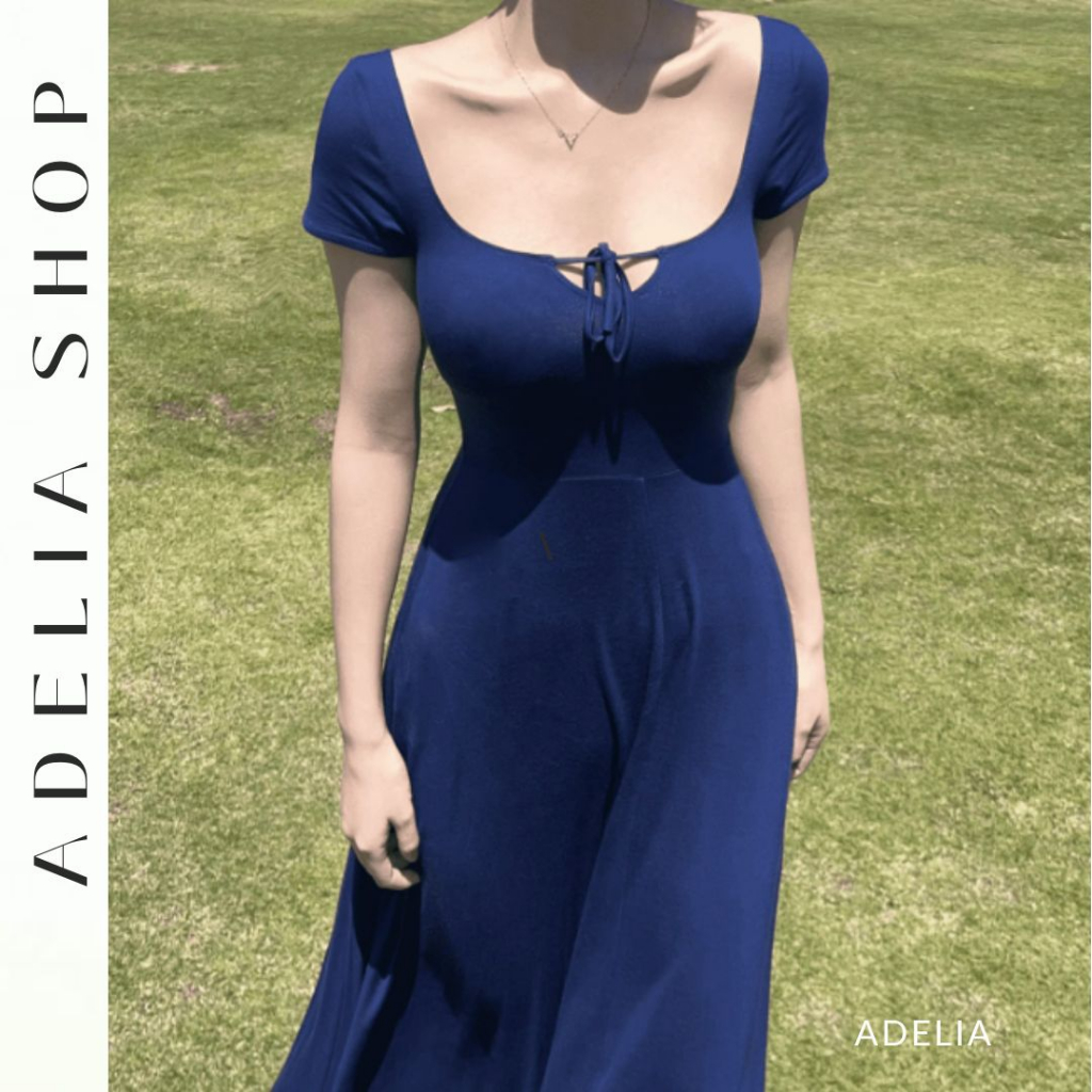 「ADELIA」Đầm Maxi Ôm Body Cổ Vuông Tay Ngắn Sexy Chất Co Giãn Hàng Đẹp Dáng Dài Thanh Lịch