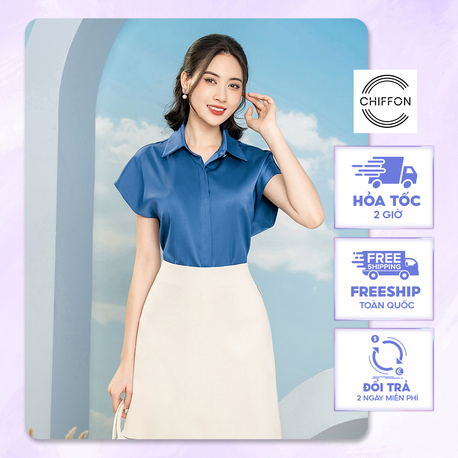 Áo sơ mi lụa tay dơi cao cấp thiết kế Chiffon