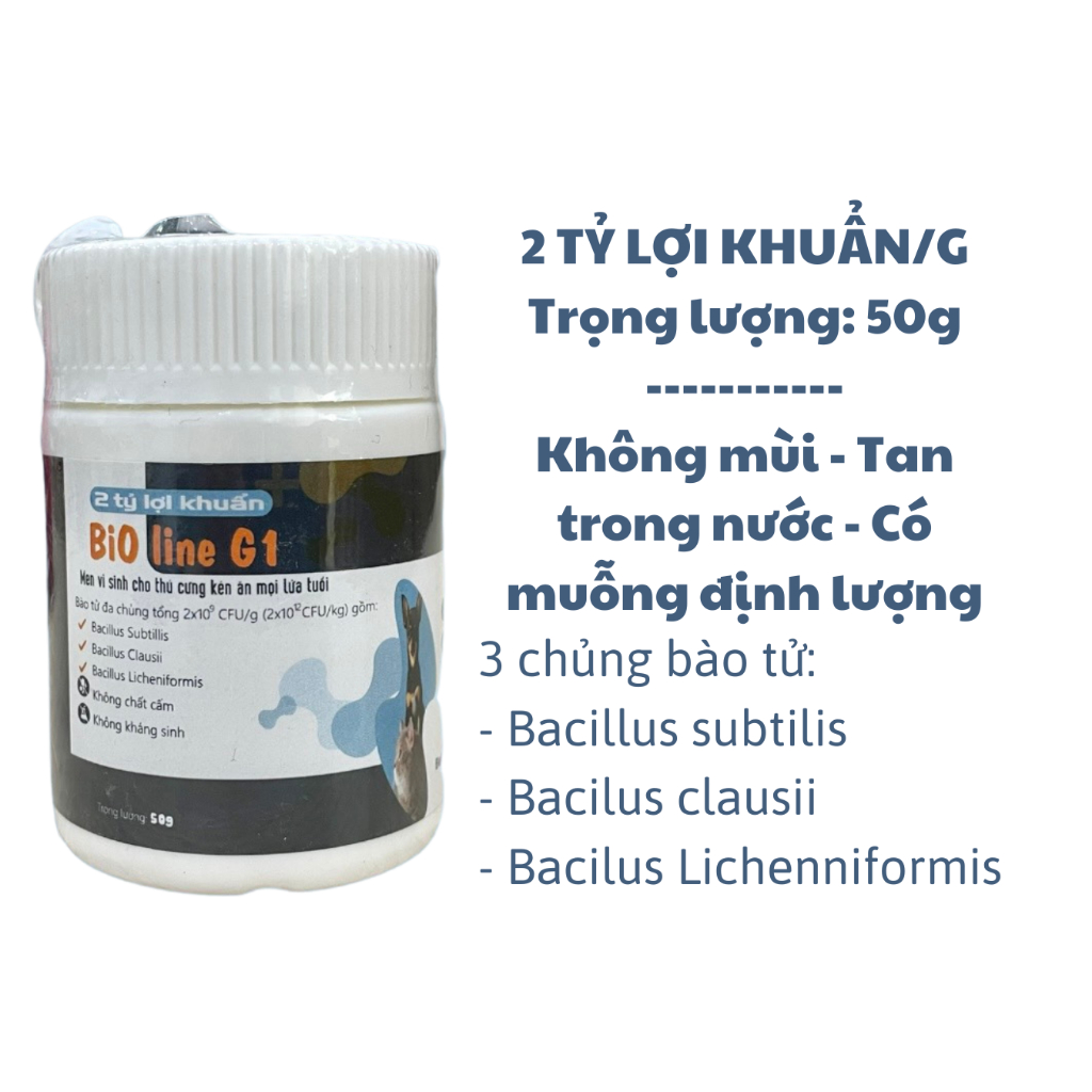 Men vi sinh BIOLINE G1 chó mèo giảm tiêu chảy, táo bón, biếng ăn, tắc búi lông, hôi phân 50gr phù thủy mèo