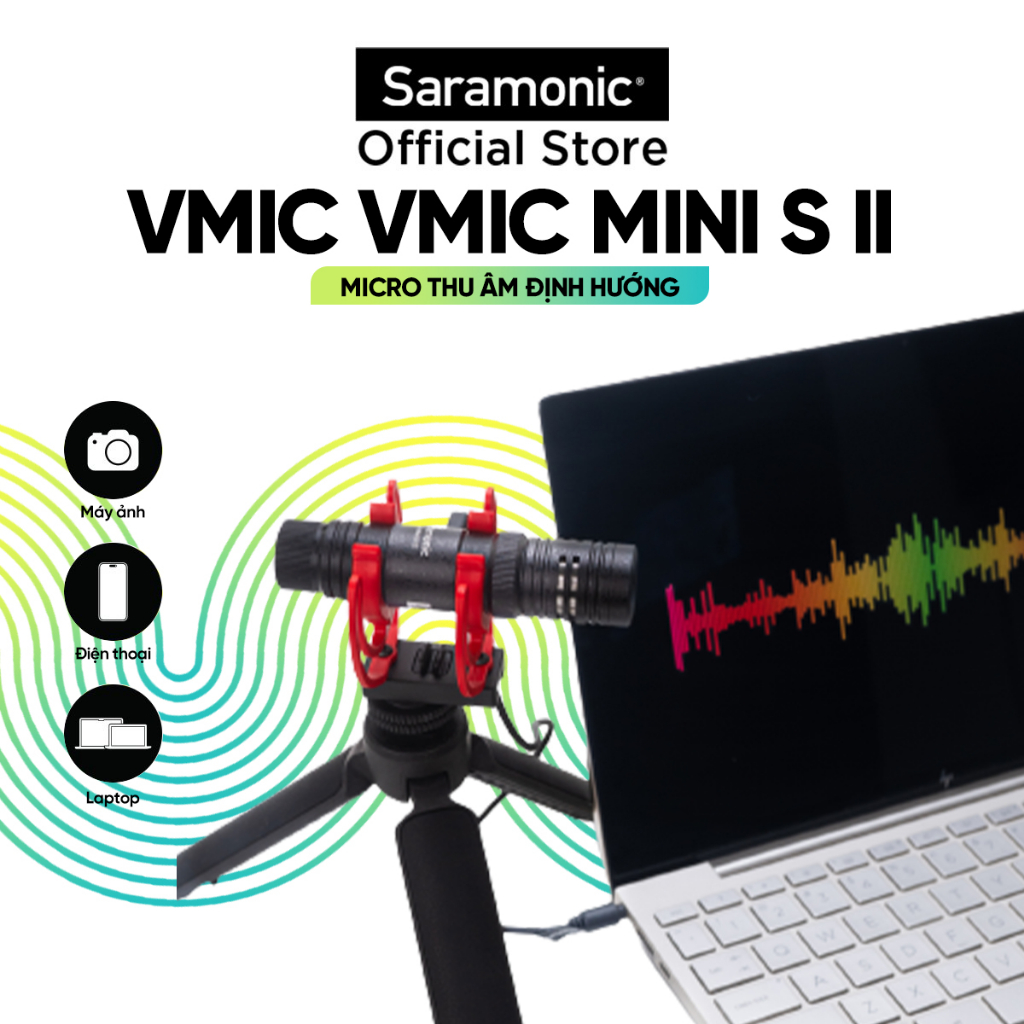 Micro Thu Âm Saramonic Vmic Mini S II - Chế Độ Thu ASMR - Dành Cho Máy Ảnh, Điện thoại - Bảo Hành Chính Hãng 24 Tháng