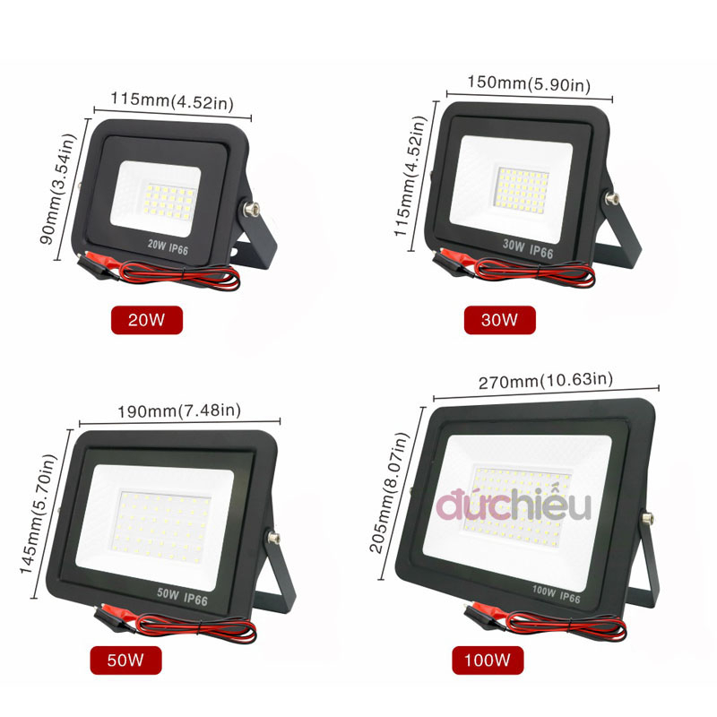 Đèn pha LED kẹp bình ắc quy 12v - 20w 30w 50w 100w - Đức Hiếu shop