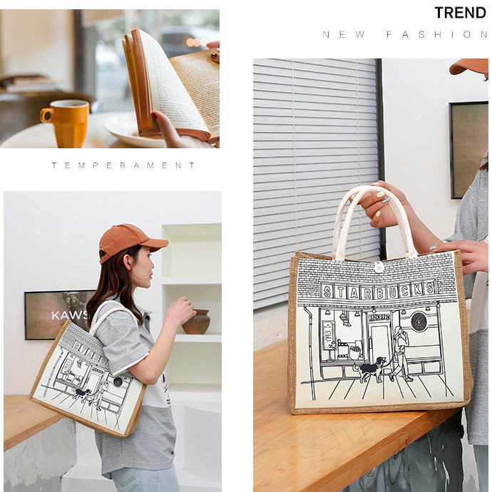 Túi cói Starbuc MẪU MỚI FREESHIP Túi đi biển phiên bản mới thời trang phong cách HÀN QUỐC siêu xinh