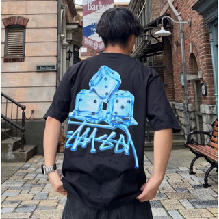Áo thun stussy unisex melted xúc xắc băng trắng/đen cotton 100%. stussy melted t-shirt -black/white