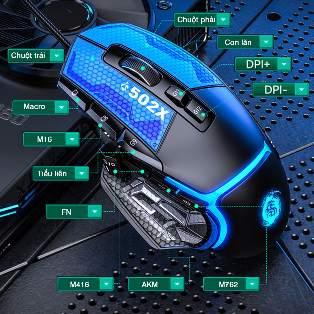 Chuột gaming Demon Baron | Hỗ trợ ghìm tâm PUBG, Led nhiều màu |8 nút Autotap, ghìm tâm PUBG trên Mobile, PC -dc4133