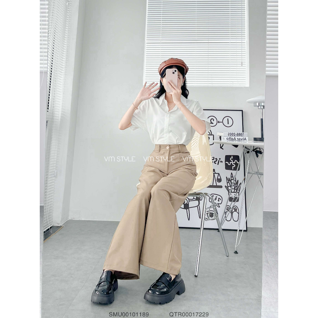 Quần tây ống rộng VM Shop dáng suông cạp cao trơn 2 túi trước thời trang 09165 QTR00017