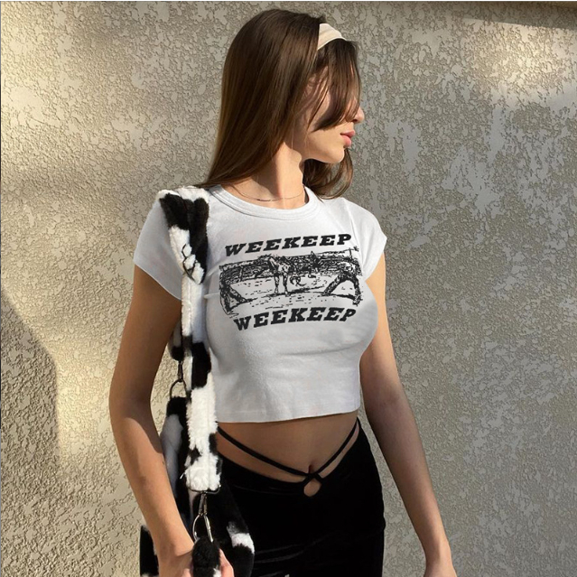 Áo croptop in  WEEKEEP ôm body ngắn tay MOSSSHOPUNISEX