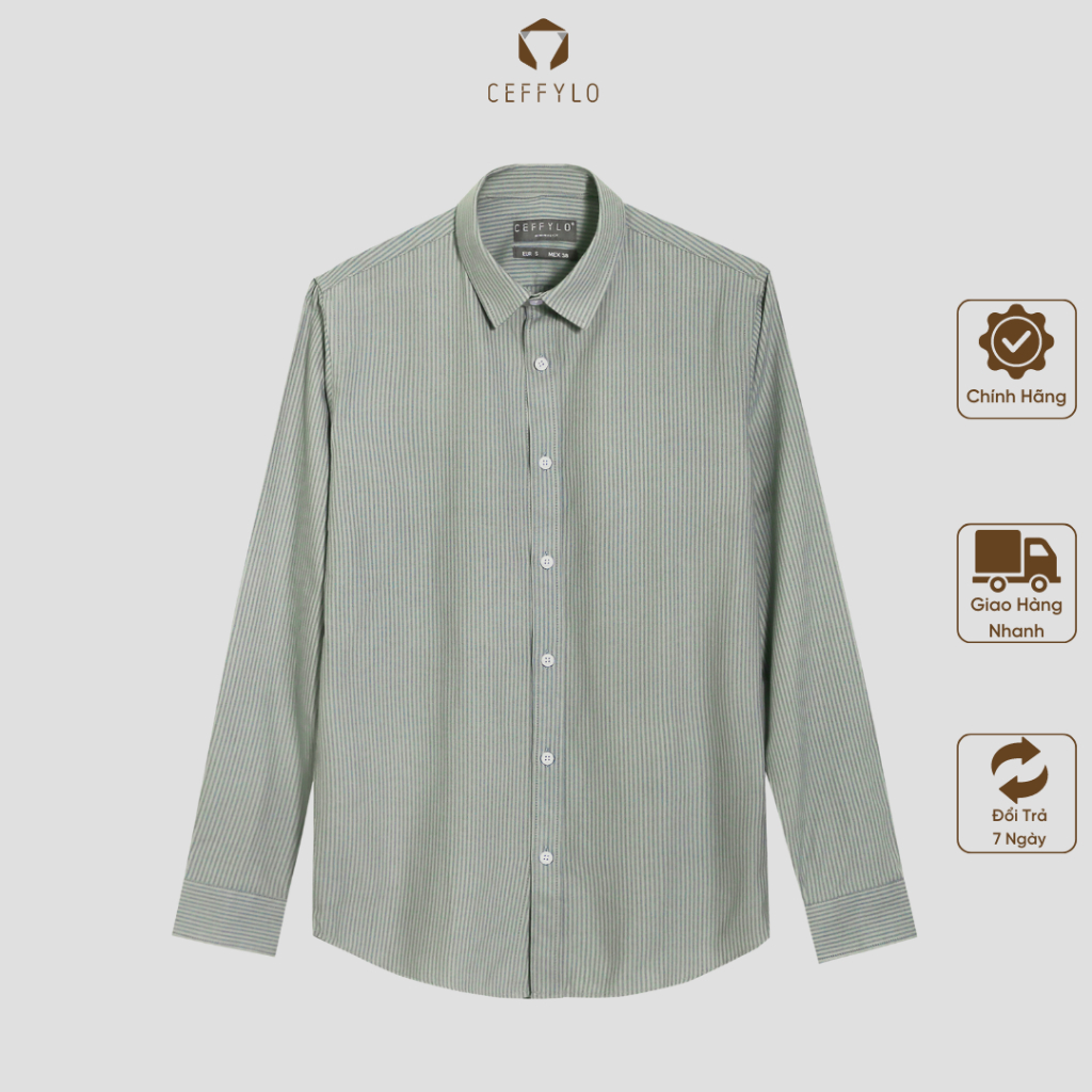 Áo Sơ Mi Nam Kẻ Sọc Ceffylo Màu Xám Đậm Chất Oxford Form Slimfit Mềm Mại Thoáng Mát Thấm Hút Mồ Hôi Tốt Thời Trang