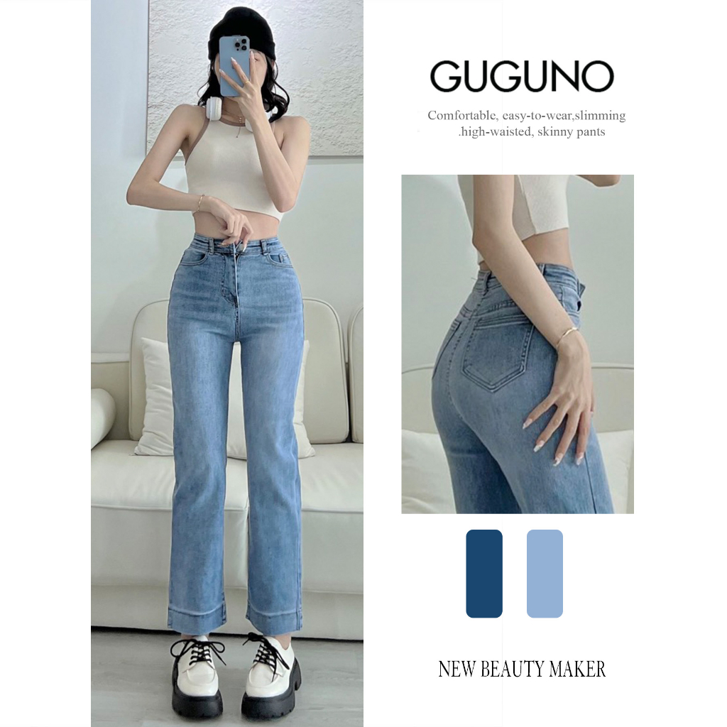 Quần jeans nữ ống rộng Guguno (Mẫu thật) (quần jeans nữ, quần jean nữ, quần rin nữ, quần bò nữ)