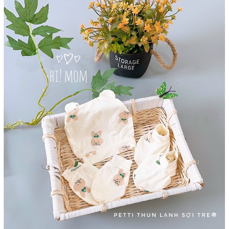 Set Bao Tay, Bao Chân, Mũ Pettit- chất mềm mát cho bé sơ sinh ( mẫu túi lưới)
