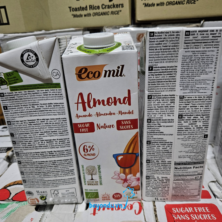 Sữa dừa organic và sữa hạnh nhân organic Ecomil không đường 1l