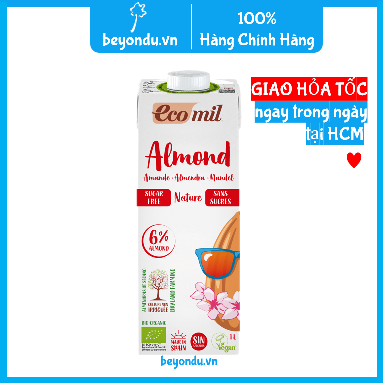 Sữa dừa organic và sữa hạnh nhân organic Ecomil không đường 1l