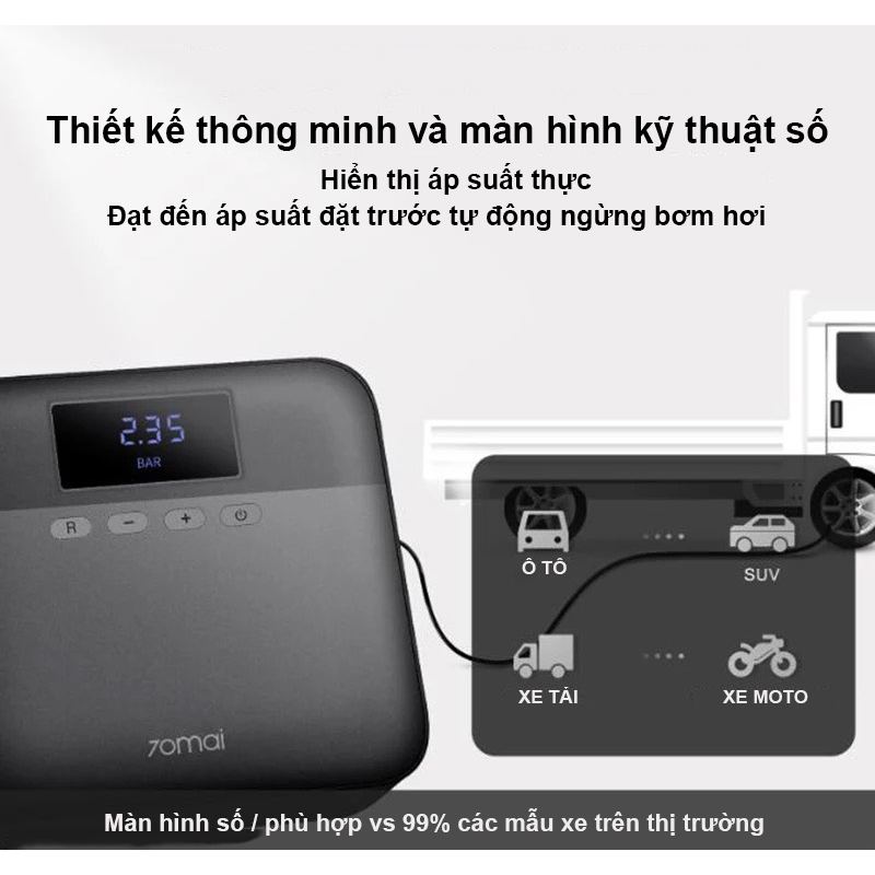 BƠM LỐP Ô TÔ ĐA NĂNG TỰ NGẮT CHÍNH HÃNG XIAOMI -  BẢO HÀNH 12 THÁNG