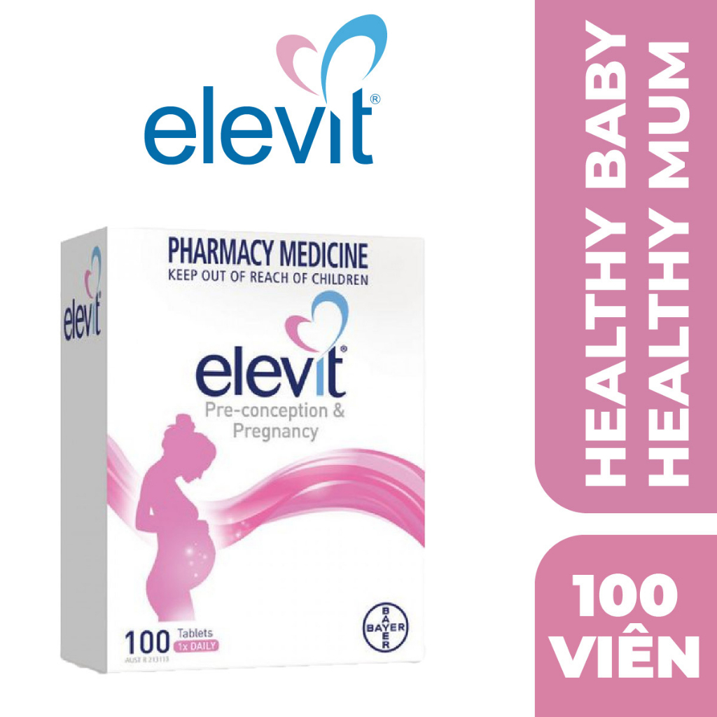 Elevit bầu Healthy Baby Healthy Mum hỗ trợ tăng cường sức khoẻ, hỗ trợ thai kỳ khoẻ mạnh 100 viên Bayer Úc