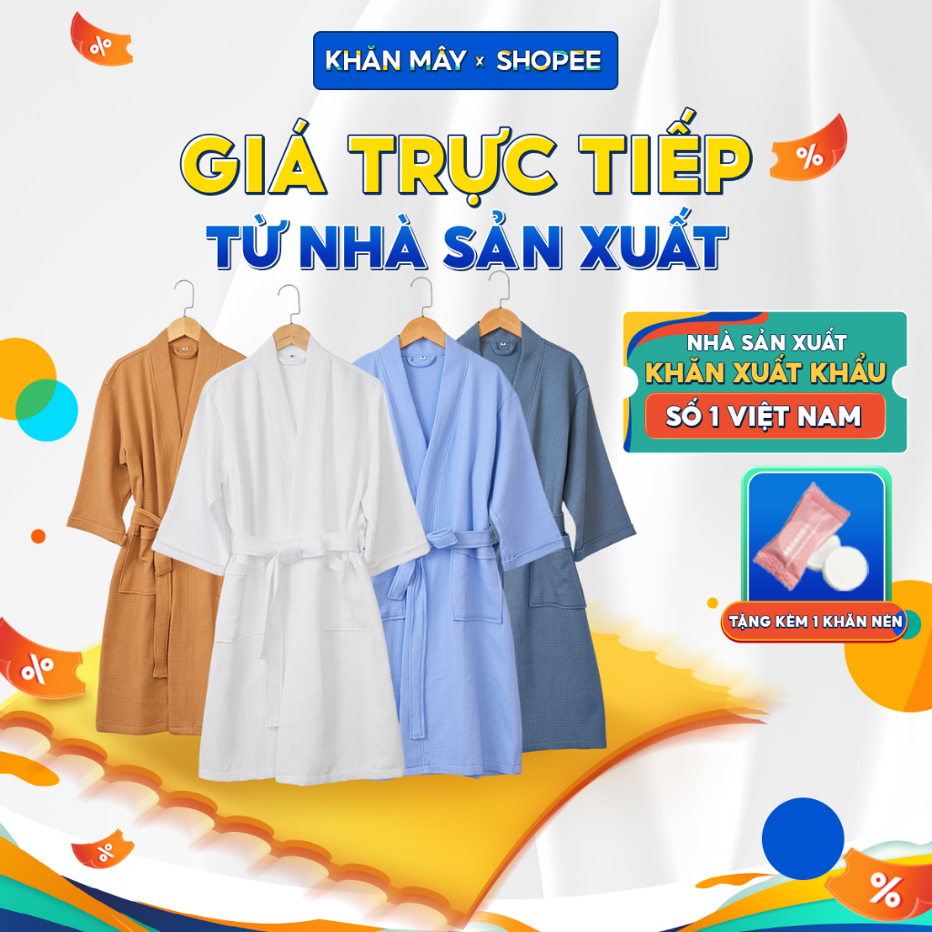 Áo Choàng Tắm Cotton Tổ Ong Dày Đẹp Xuất Dư Hàn Quốc Đủ Size Khách Sạn Spa Gia Đình