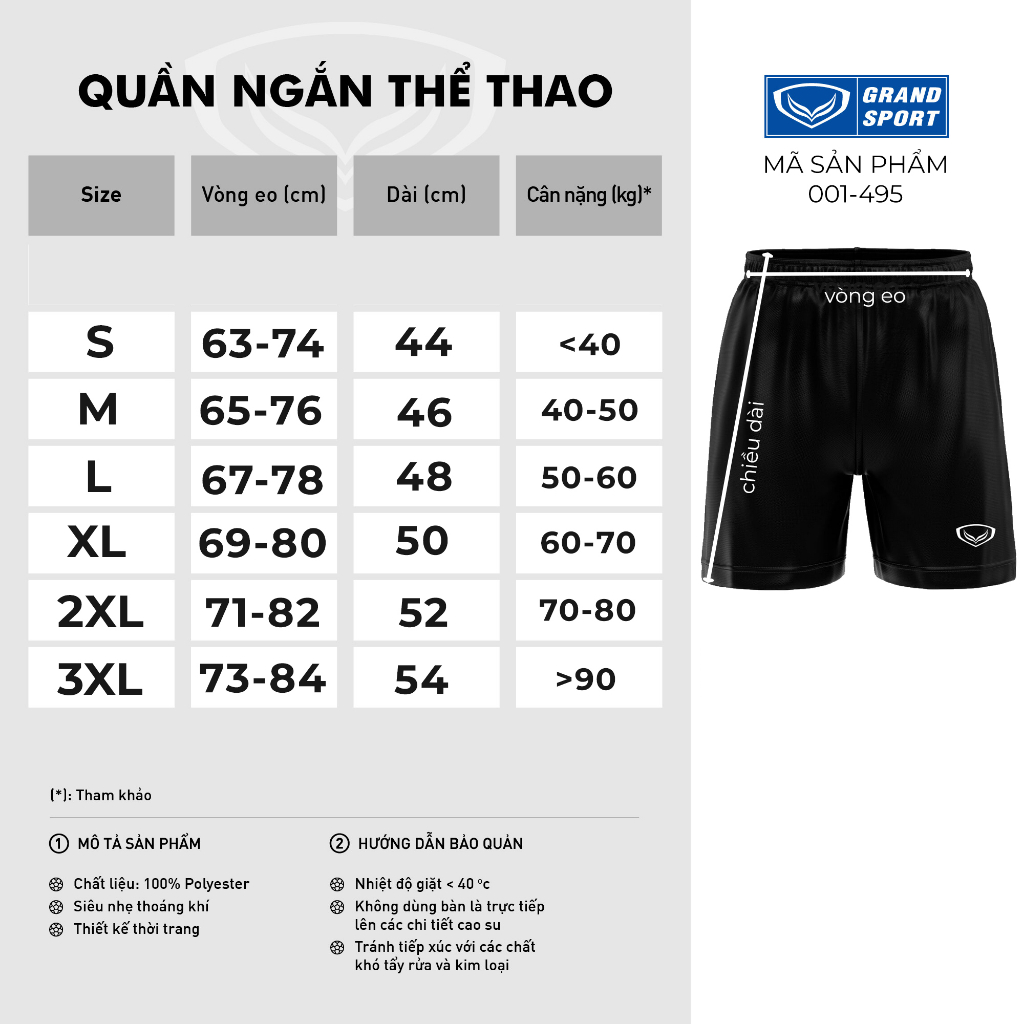 Quần Ngắn Thể Thao có túi Grand Sport 001-495 thun polyester co giãn siêu nhẹ thoáng mát siêu bền nhanh khô