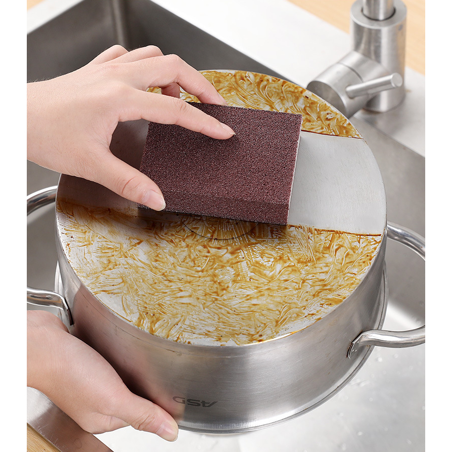 Miếng bọt biển nhàm cọ rửa xoong nồi, miếng mút nhám chà tẩy vết cháy khét, vết bám cứng đầu khi rửa nồi, chảo