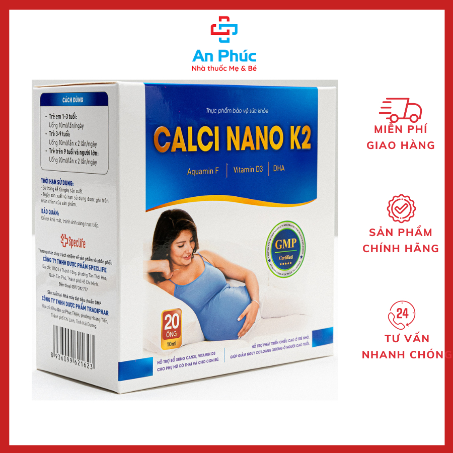 Siro bổ sung canxi CALCI NANO K2 SPECLIFE Hộp 20 ống , Giúp cải thiện tình trạng thiếu Canxi D3 Giúp xương chắc khỏe