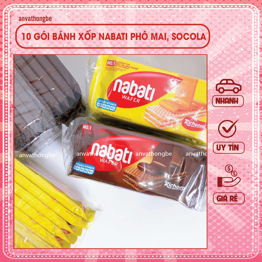 10 GÓI BÁNH NABATI VỊ Socola, Bánh Kem Xốp Nabati - Ăn vặt Hồng bé
