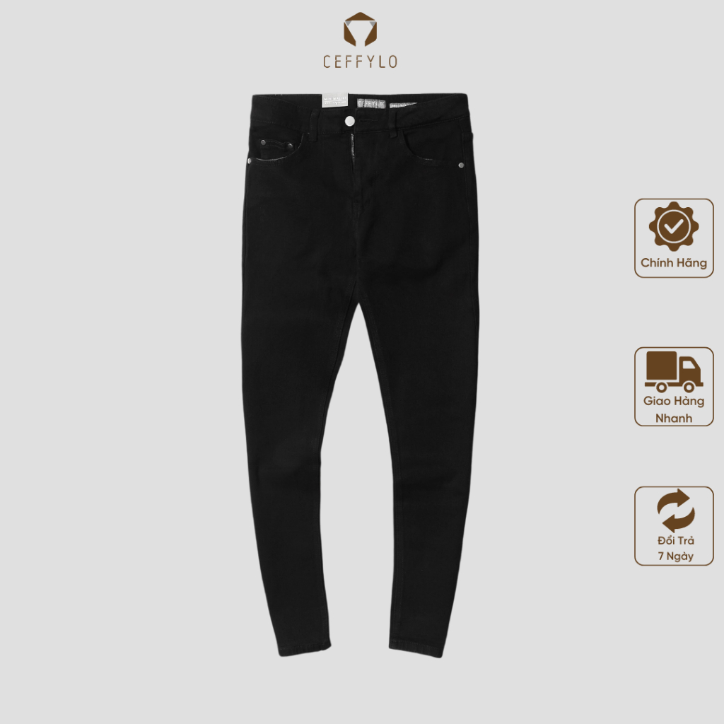 Quần Jeans rách gối Đen nam form slimfit CEFFYLO , chất Jean thun co giãn nhẹ