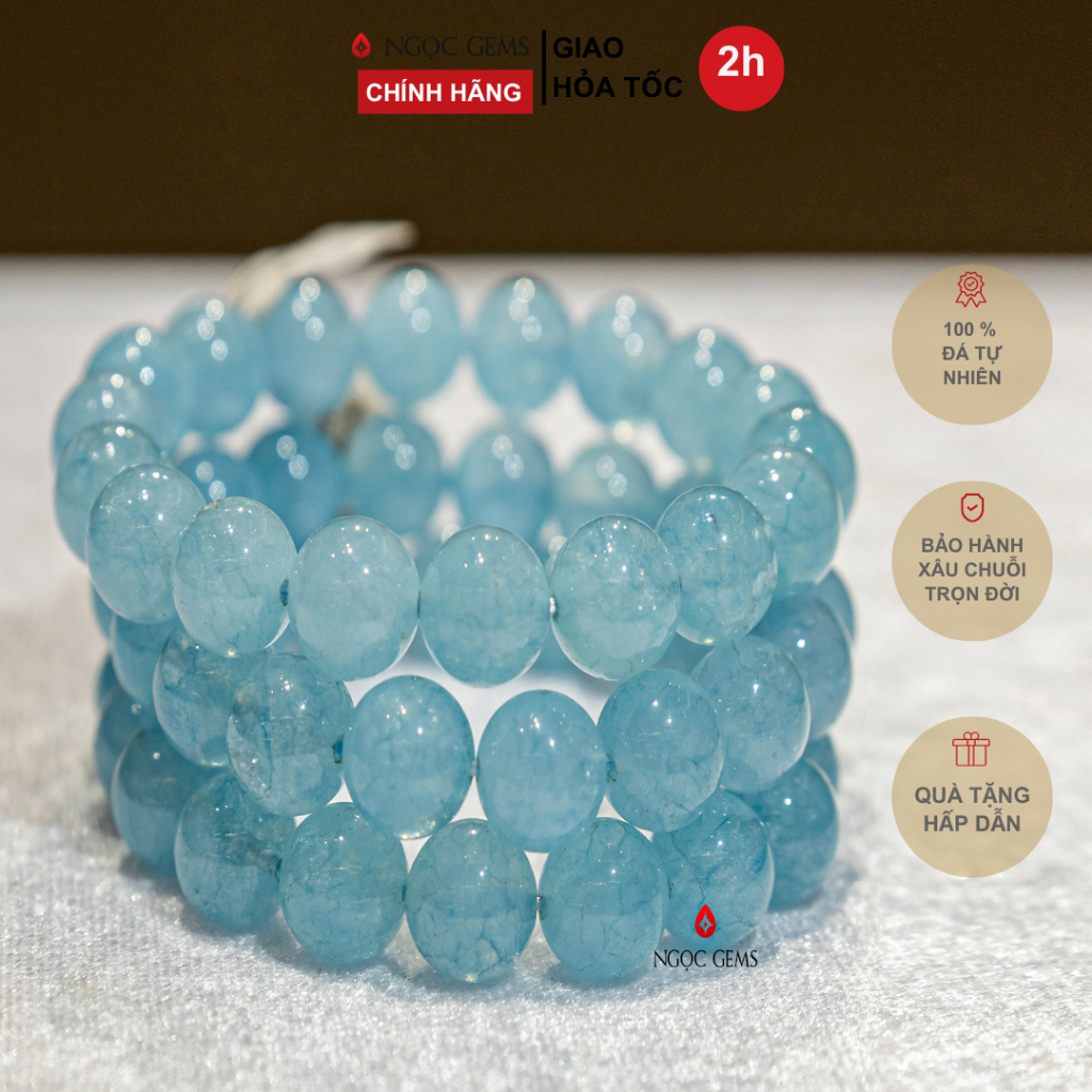 Vòng tay đá Aquamarine A - Thanh Mát, Trẻ Trung - AQA - 4-12mm - Ngọc Gems