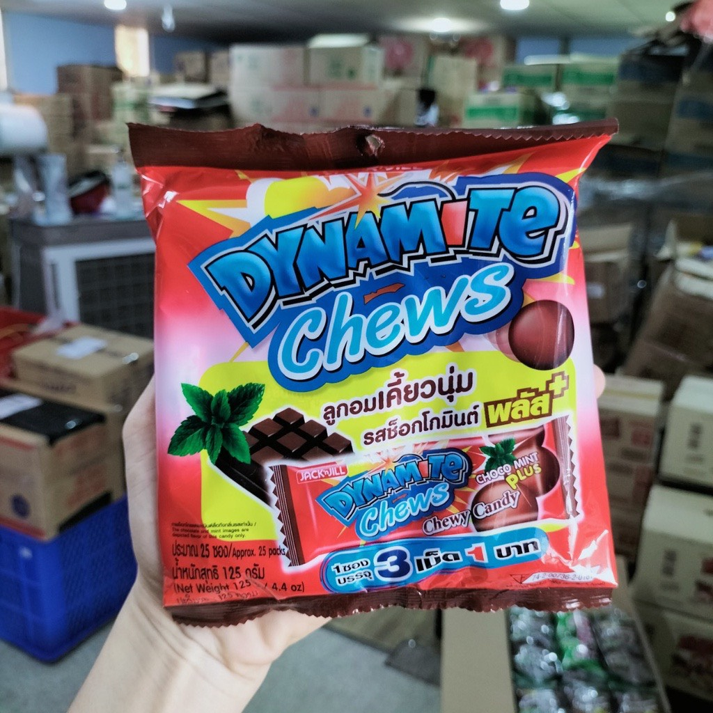 Kẹo nhai 3 viên socola hương bạc hà Dynamite Chews Jack &amp; Jill Thái Lan 125g, đồ ăn vặt ngon rẻ