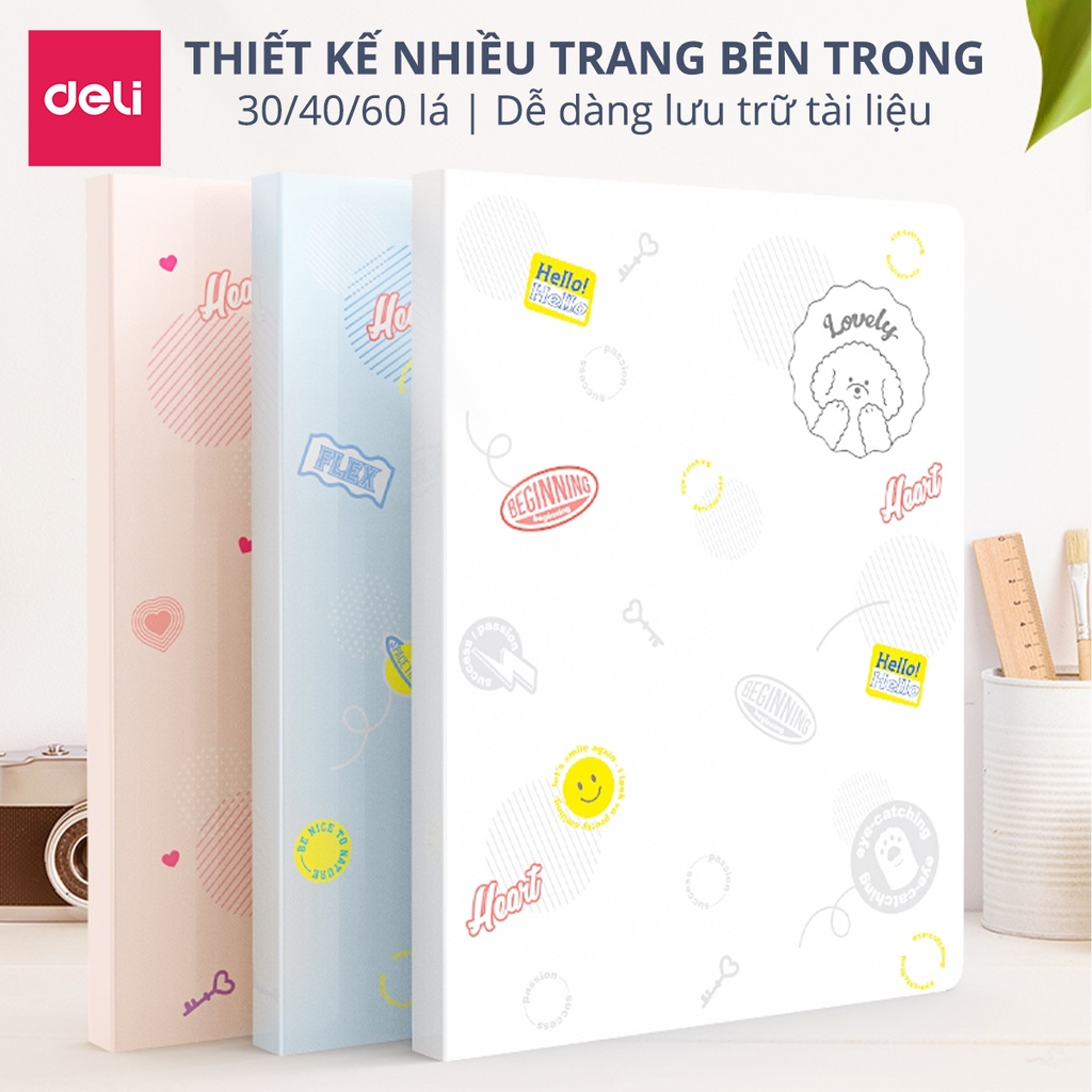 File Lá Đựng Tài Liệu A4 / Túi Tài Liệu Lá A4 30 Lá 40 Lá Màu Pastel Cute Deli -Lưu Trữ Tài Liệu Chứng Từ Hồ Sơ Học Sinh