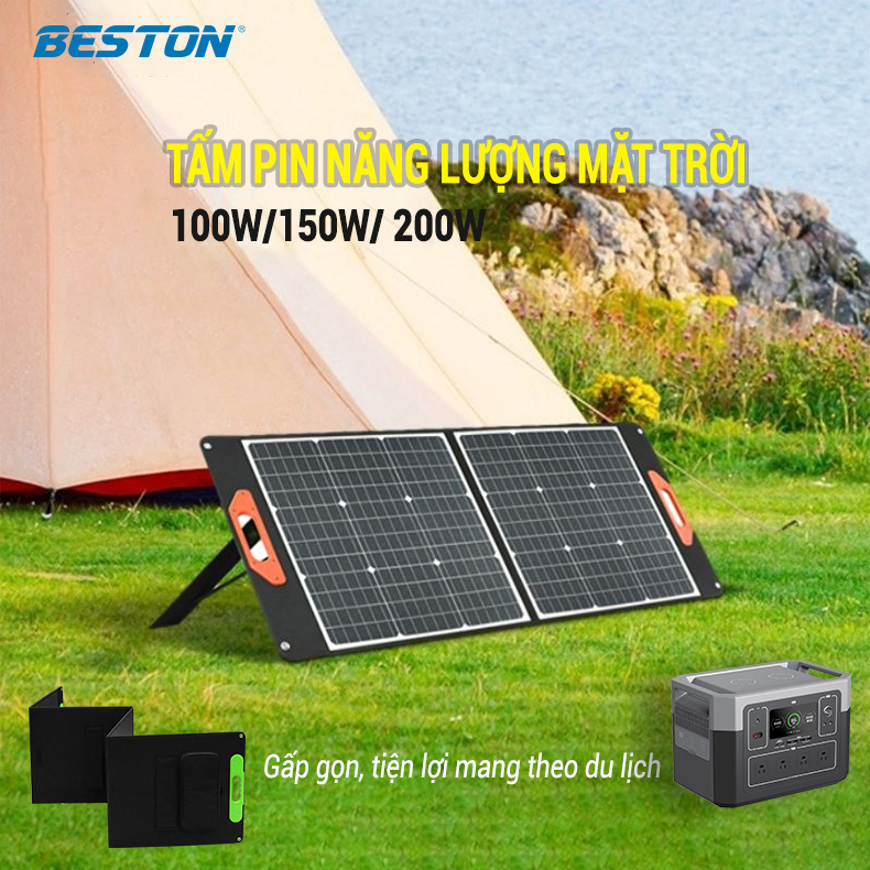 Tấm pin năng lượng mặt trời Solar cho du lịch, gia đình Beston 100W/150W/200W thích hợp cho bộ lưu trữ điện