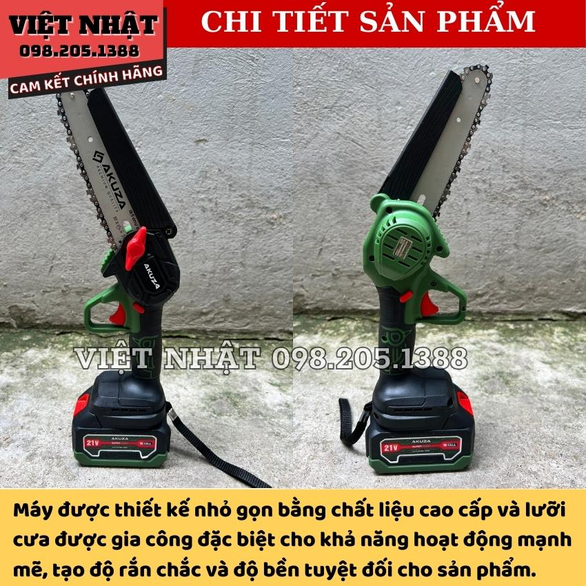 Máy cưa xích pin 21V Akuza CX06BL không chổi than, lam mini 6 inch, kèm 2 pin 10 cell chân pin phổ thông