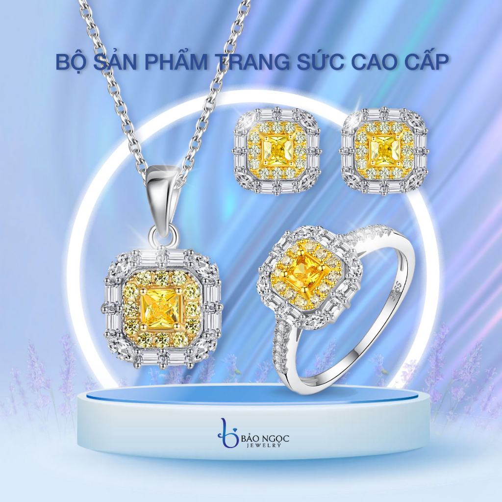 Bộ Trang Sức Bạc Kim Cương Nhân Tạo Moissanite Ánh Vàng - BDM2303 - Bảo Ngọc Jewelry