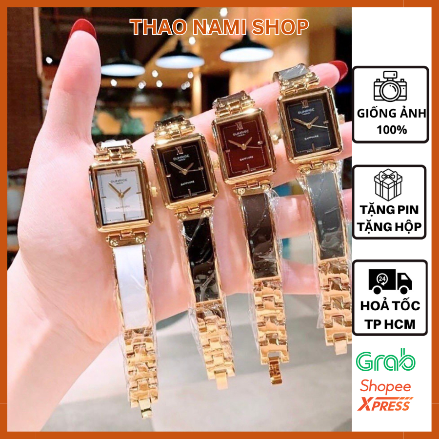 Đồng hồ nữ dây đá Sunri.se, đồng hồ nữ dây thép phối đá mặt chữ nhật chống nước trẻ trung cá tính - ThaoNami