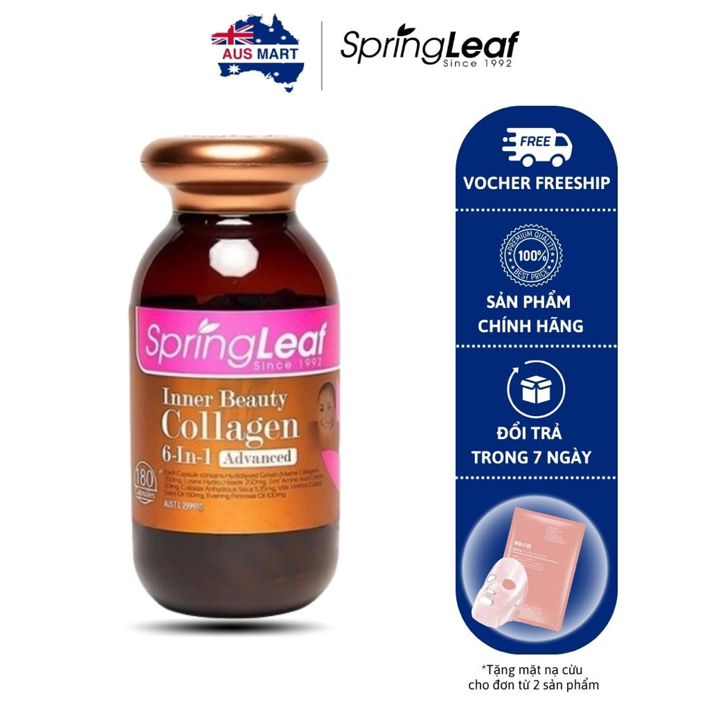 Collagen Spring Leaf 6 In 1 Inner Beauty của Úc 90 viên và 180 viên