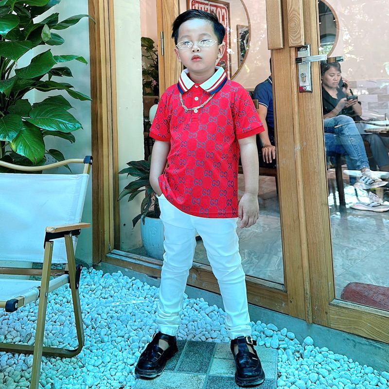 Áo polo đỏ có cổ KhanhBun poly cá sấu loại đẹp thoáng mát, thấm hút mồ hôi diện đi chơi cho bé size từ 10kg đến 40kg