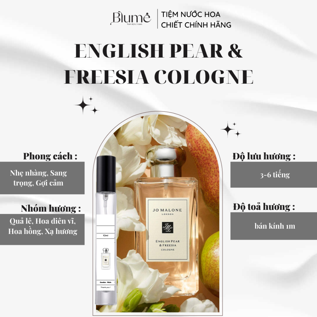 Nước hoa NỮ Jo Malone English Pear & Freesia Cologne mùi sang trọng - Blume Tiệm Nước Hoa