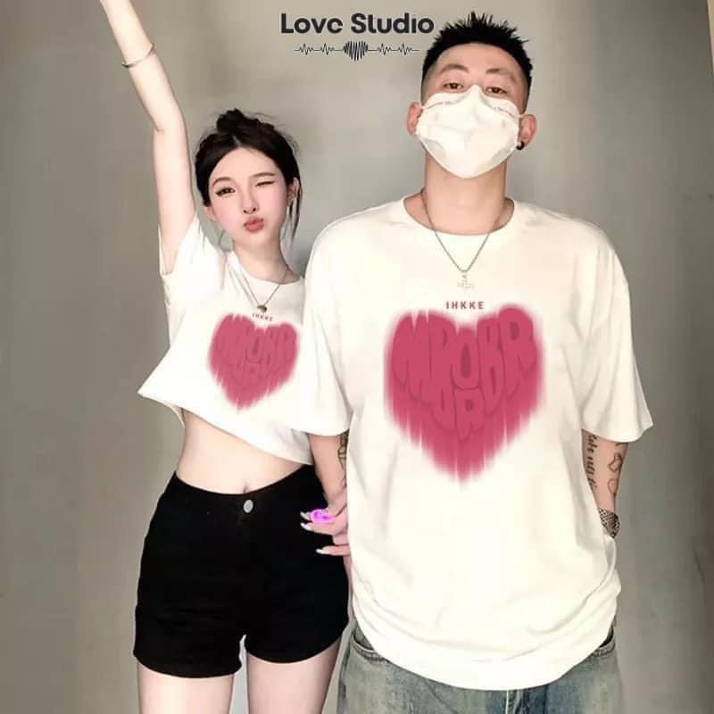 Áo Đôi Tay Lỡ Trái Tim Chất Coton Khô 3158/ Dài 71-75 Rộng 55