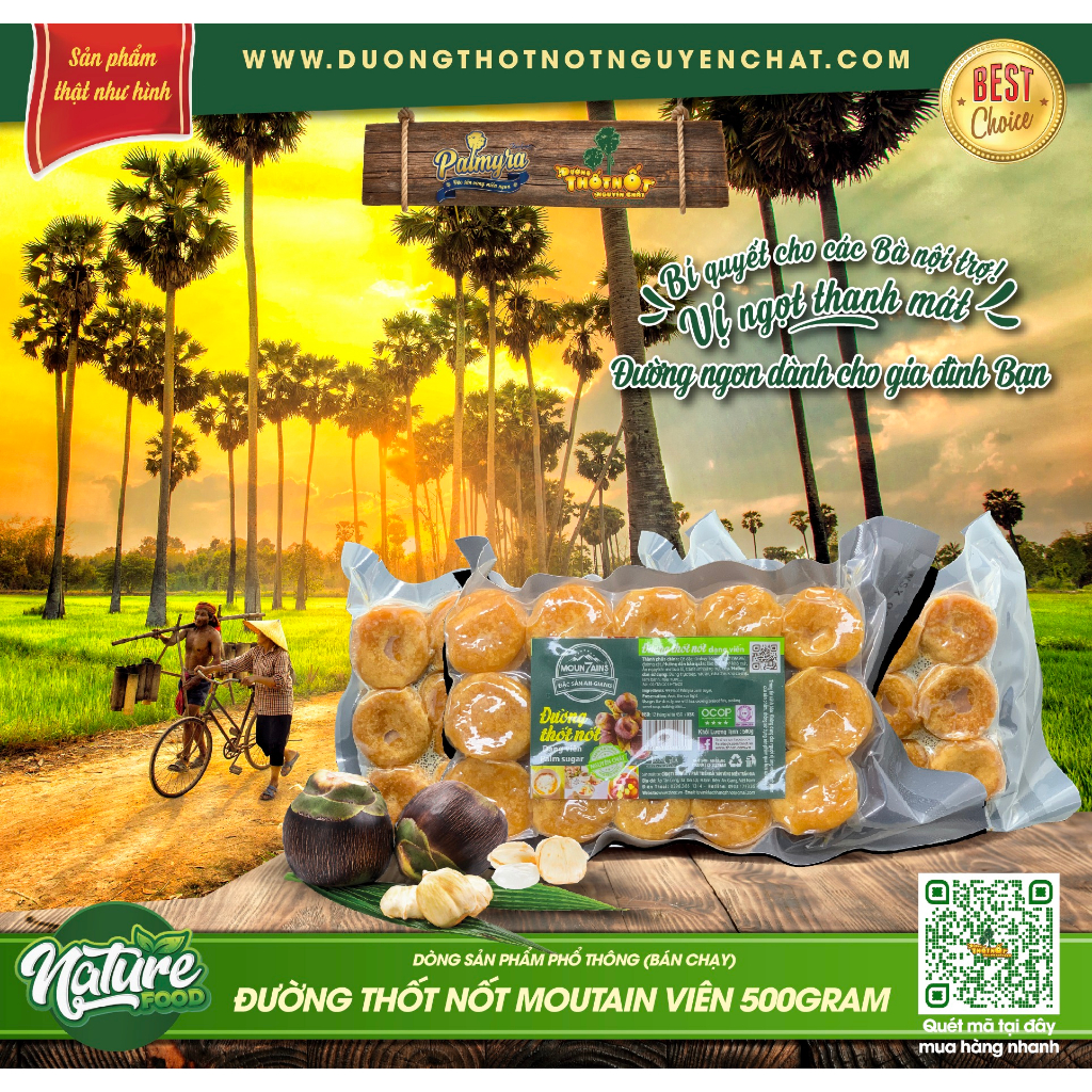 Đường Thốt Nốt Nguyên Chất Moutain Túi 500gram - Đặc Sản Thất Sơn An Giang (Palmyra_Store) {{Dạng Viên}}