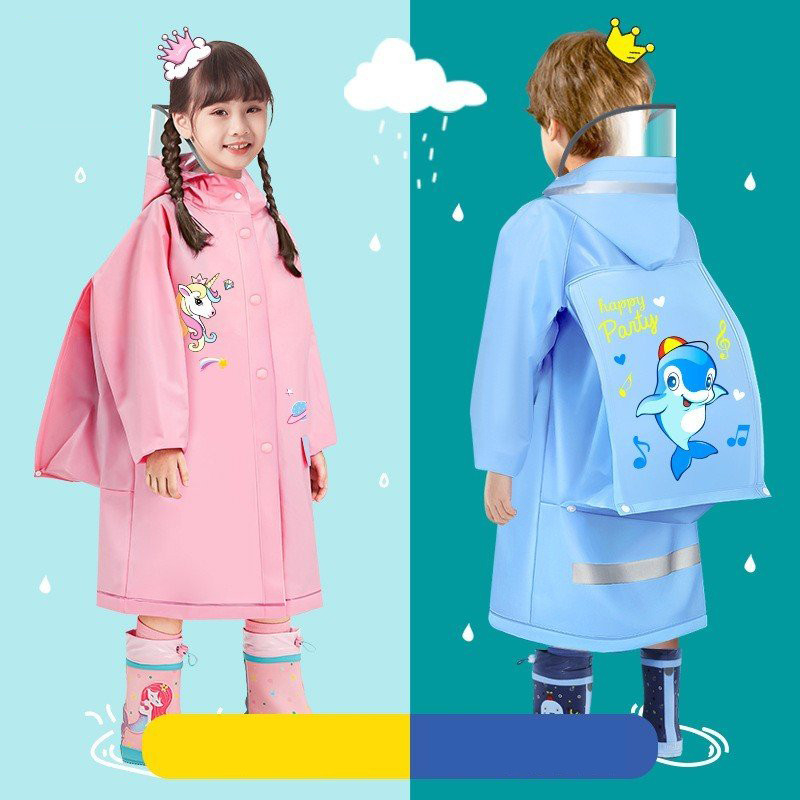 Áo mưa trẻ em phản quang có mũ , chống nước tốt, không mùi nhựa, hàng loại 1 cho bé