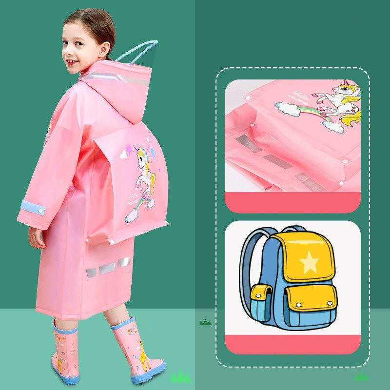 Áo mưa trẻ em phản quang có mũ , chống nước tốt, không mùi nhựa, hàng loại 1 cho bé